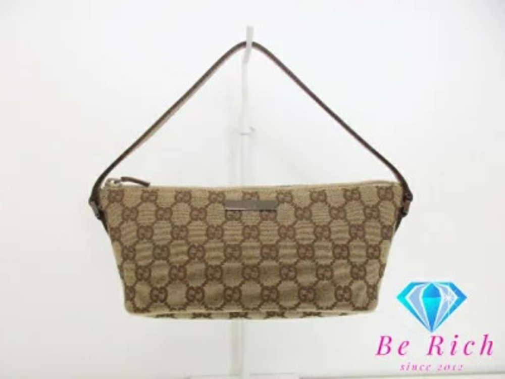 Gucci GG Accessory Pouch Clutch Canvas Leather Brown Handbag Bag Cosmetic